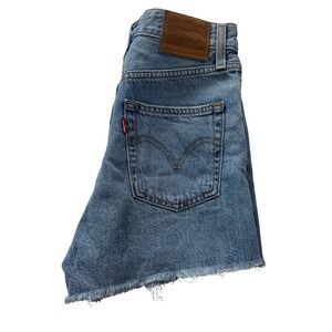 Levis Premium Ribcage Shorts Women 25 Light Wash Blue High Rise Button Fly Denim